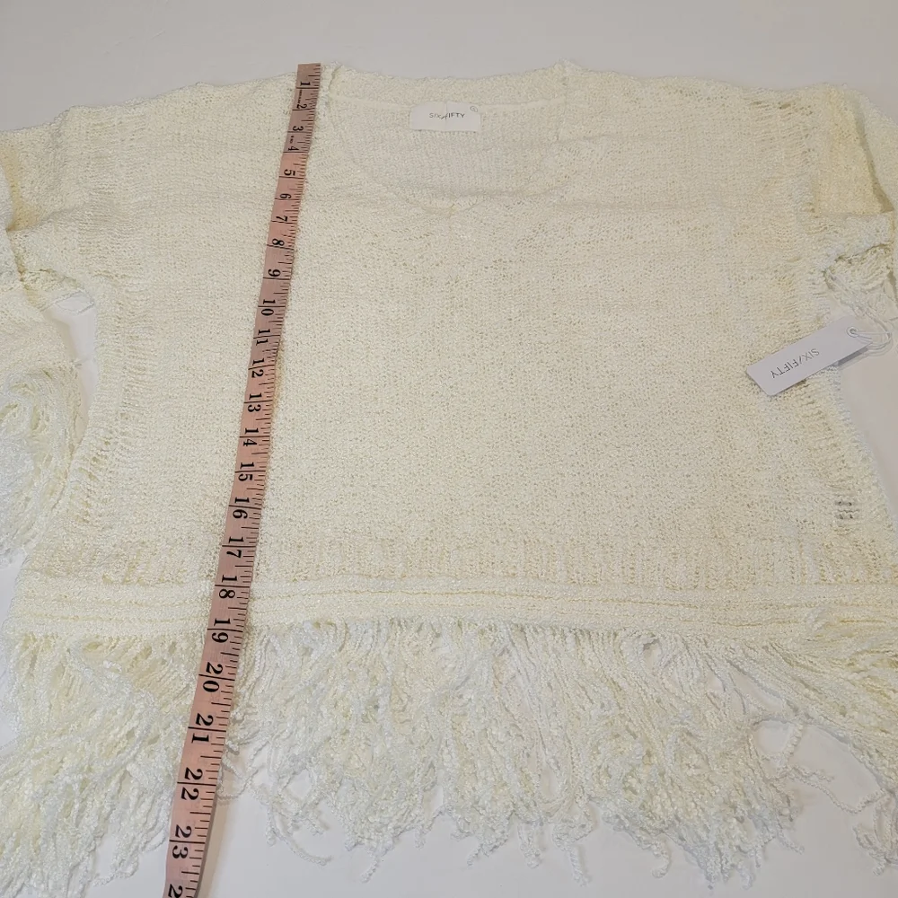 Six/Fifty Crochet Fringe Top [ivory] Size Small NWT!
